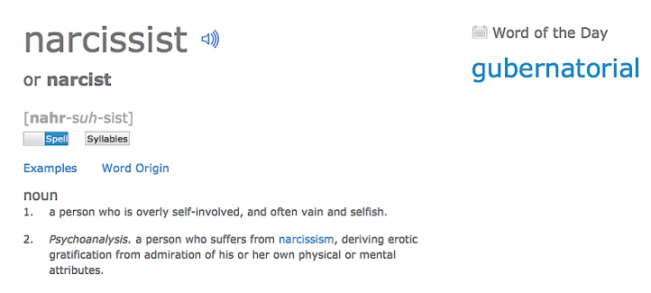 Narcissist dictionary definition